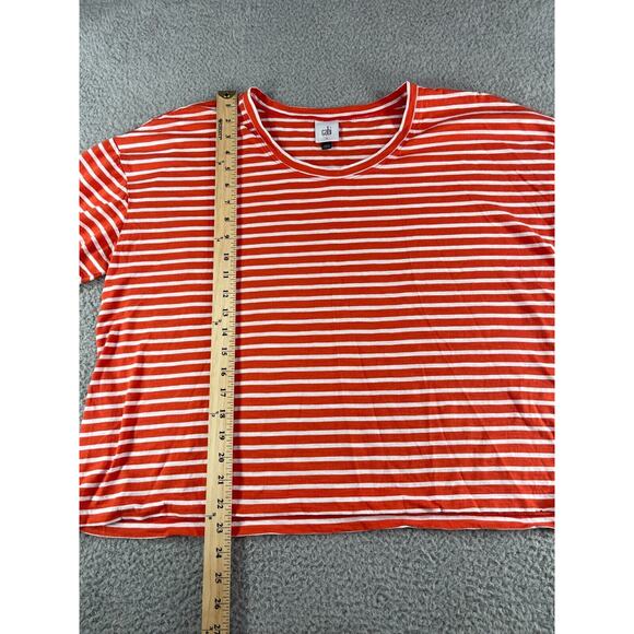 Cabi Shirt Womens Small Plus Orange Striped Short Sleeve Round Neck Comfy - Picture 6 of 9